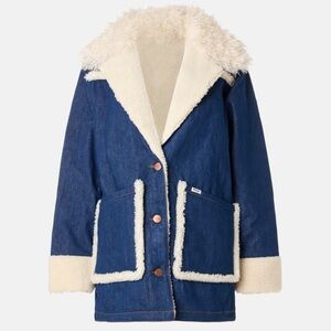 Denim Blue and White Shearling Coat